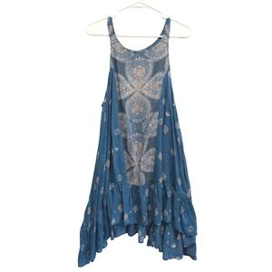 Intimately Free People Slip Dress Boho Paisley Ruffle XS Blue Women